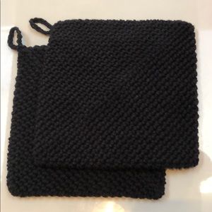 Two Black cotton potholders double thick handmade